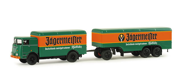 Büssing LU 11/16 Koffer-Hängerzug Jägermeister Herpa 155243 Masstab 1/87 