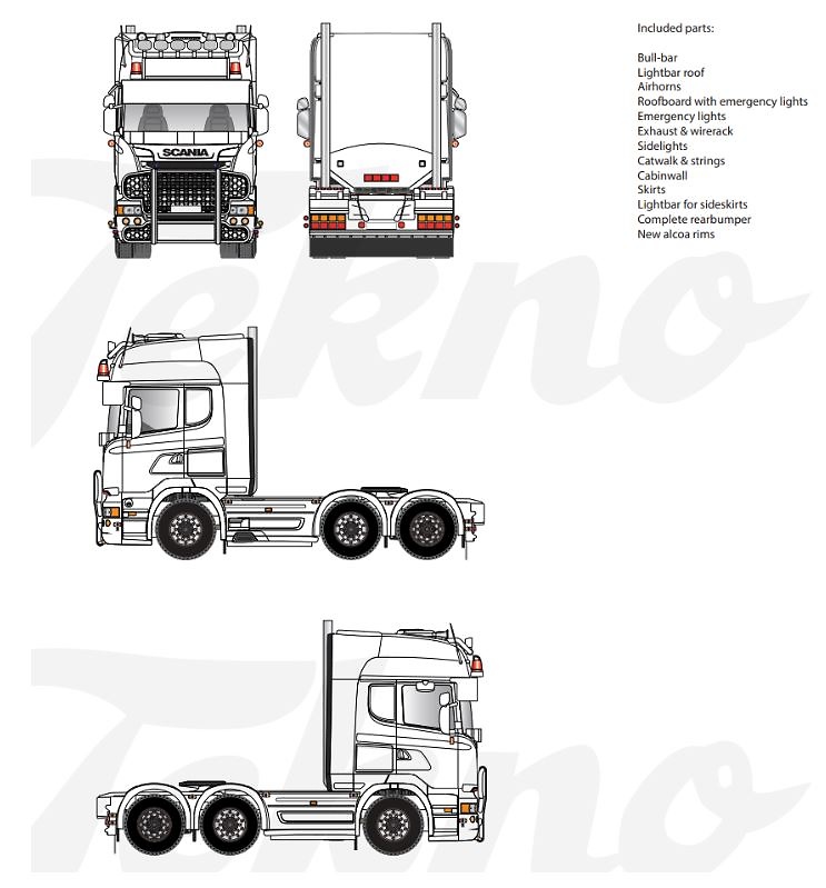 Bausatz Scania R6 Streamline 6x2 + Zubehörsatz Tekno 87594 1:50 