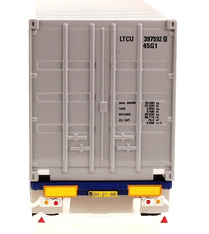 Container Auflieger. 45 Ft blaues Chassis Liontoys 1/50 