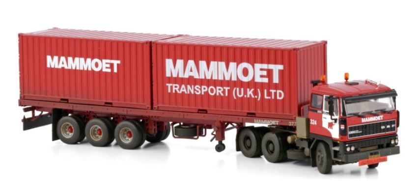 DAF 3300 + 3-Achs-Pritschenauflieger + 2x 20-Fuß-Container Mammoet 410303 Wsi Models Masstab 1/50 