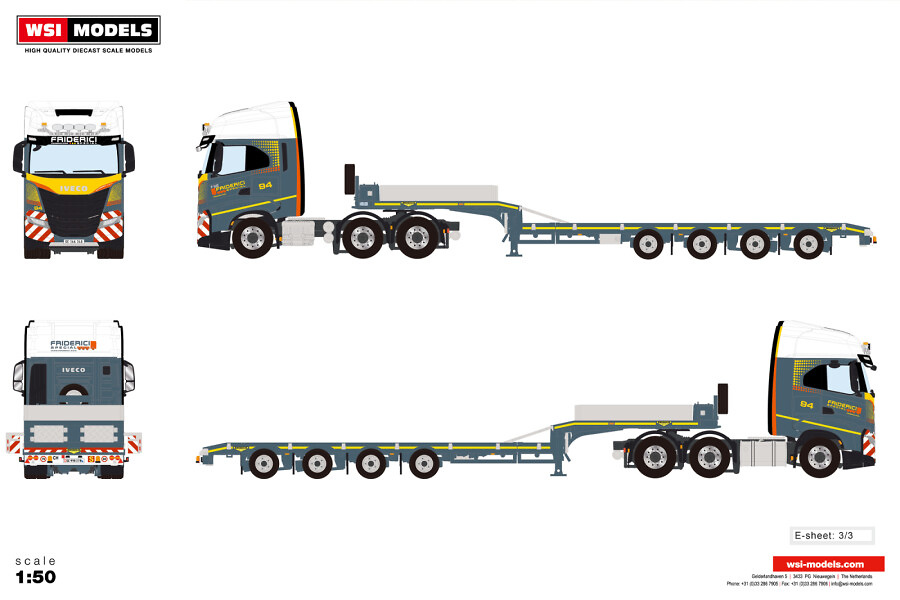 Iveco S-Way als High 6X2 Twinsteer 4 Achsen Friderici WSI Models Maßstab 1/50 