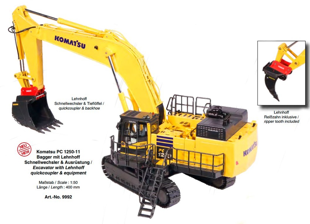 Komatsu PC1250-11 Lehnhoff Schnellwechsler & Ausrüstung Nzg Modelle 9992 Masstab 1/50 