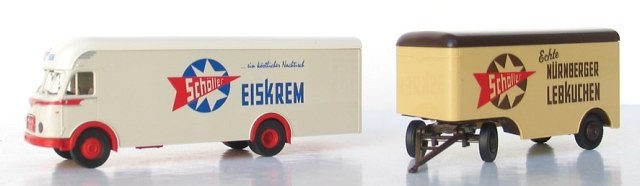 Man 635 mit Anhänger Schöller Eiskrem Brekina 57523 Masstab 1/87 