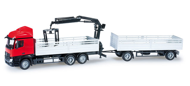 Mercedes-Benz Actros Streamspace Baustoff-Hängerzug mit Ladekran, Herpa 159616 1/87 