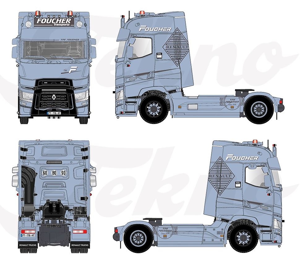 Modell Lkw Renault T High 4x2 + Foucher Tekno 82633 Masstab 1/50 