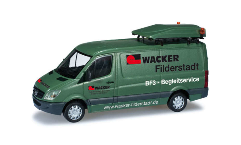 Modell Mercedes Benz Sprinter 06 BF3 Wacker Herpa 049849 Masstab 1/87 