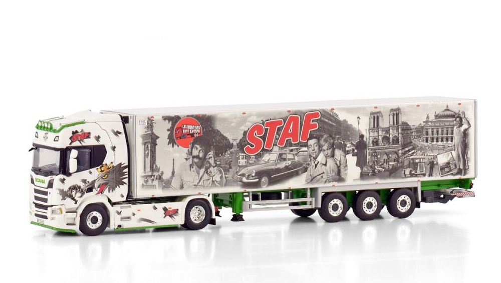 Scania R Highline CR20N 4x2 + 3-Achs-Kühlauflieger Staf Wsi Models 01-4283 im Maßstab 1:50 