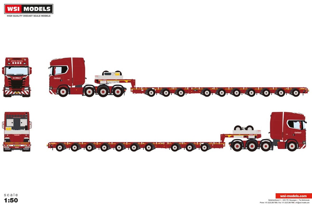 Scania s Highline cs20h 8x4 + Nooteboom Manoovr Auflieger 10 - Achsen Wsi Models Maßstab 1/50 