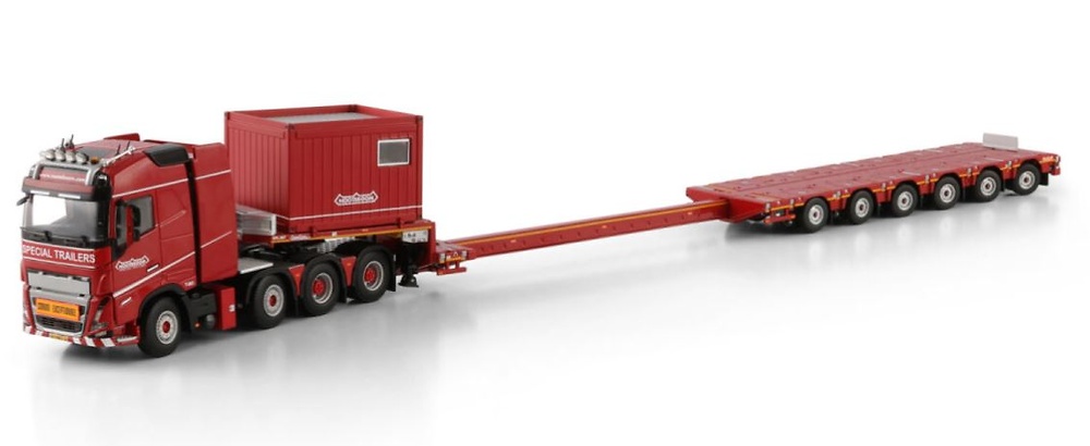 Volvo FH5 Globetrotter 8x4 + Nooteboom Manoovr 6 Achsen + Container 10 ft WSI Models Maßstab 1/50 