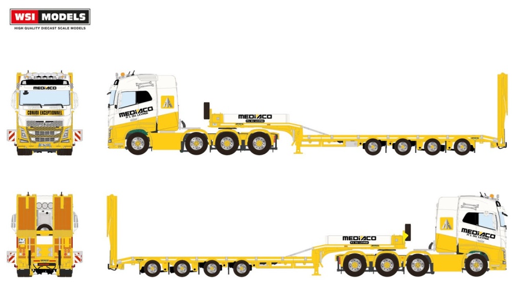 Volvo Fh4 Globetrotter 8X4 Tieflader mit Rampen - Mediaco Wsi Models 01-4753 Maßstab 1:50 