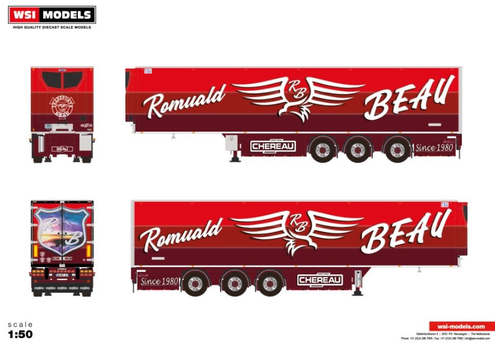 3-axle refrigerated trailer Romual Beau (Chereau) Wsi Models 01-4440 scale 1/50 