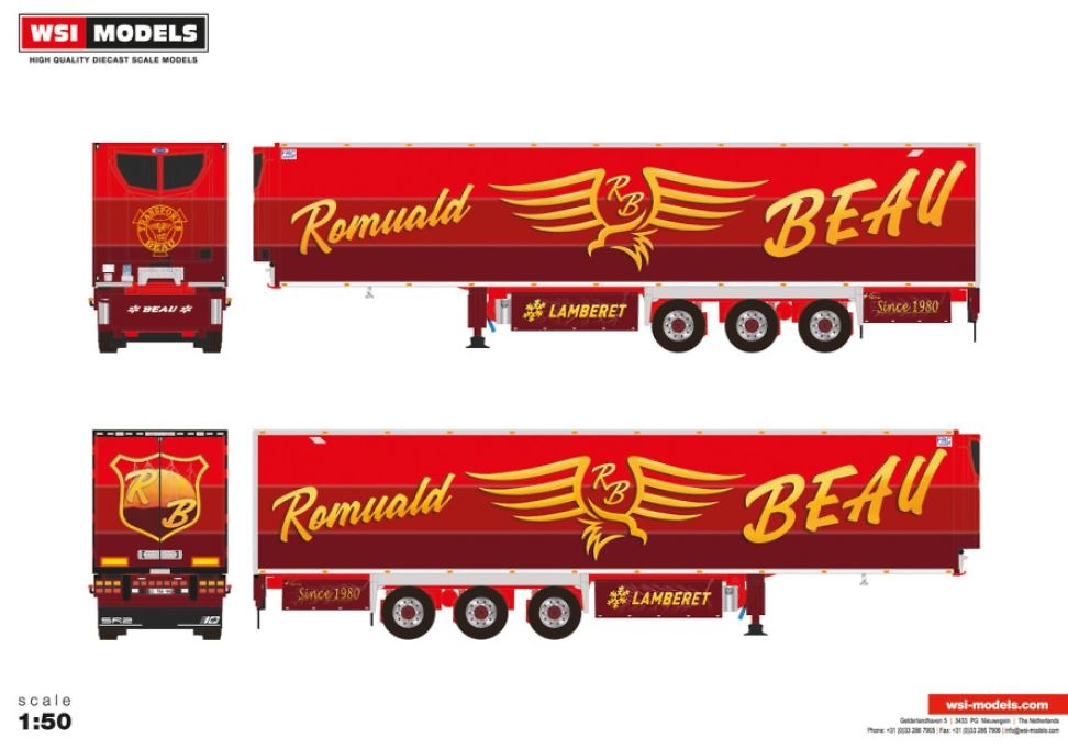 3-axle refrigerated trailer Romual Beau (Lamberet) Wsi Models 01-4439 scale 1/50 