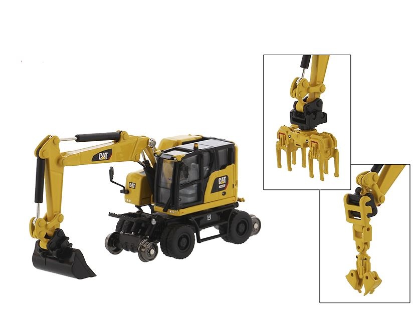 Caterpillar M323F Ferrocarril - color amarillo seguridad Diecast Masters 85612 escala 1/87 