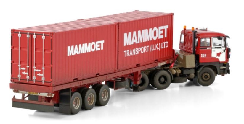 DAF 3300 + 3-axle flatbed trailer + 2x 20-foot container Mammoet 410303 Wsi Models scale 1/50 