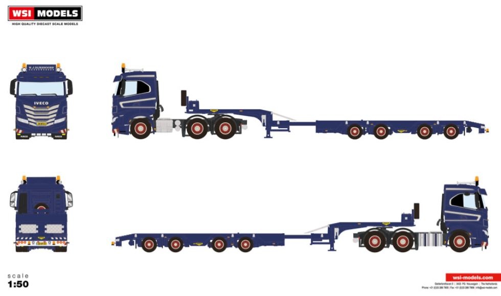 Iveco S-Way 6x2 + 4-axle twin-steer semi-trailer W.J. Dijkshoorn Grondwerken WSI Models 01-4468 scale 1/50 