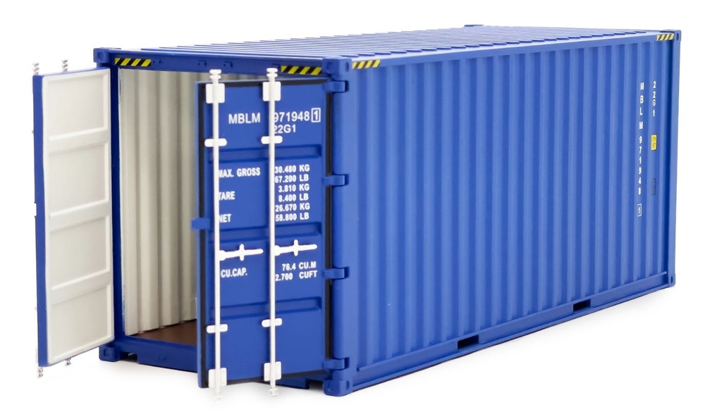 Scale model sea container 20 feet blue Marge Models 2323-01 scale 1/32 