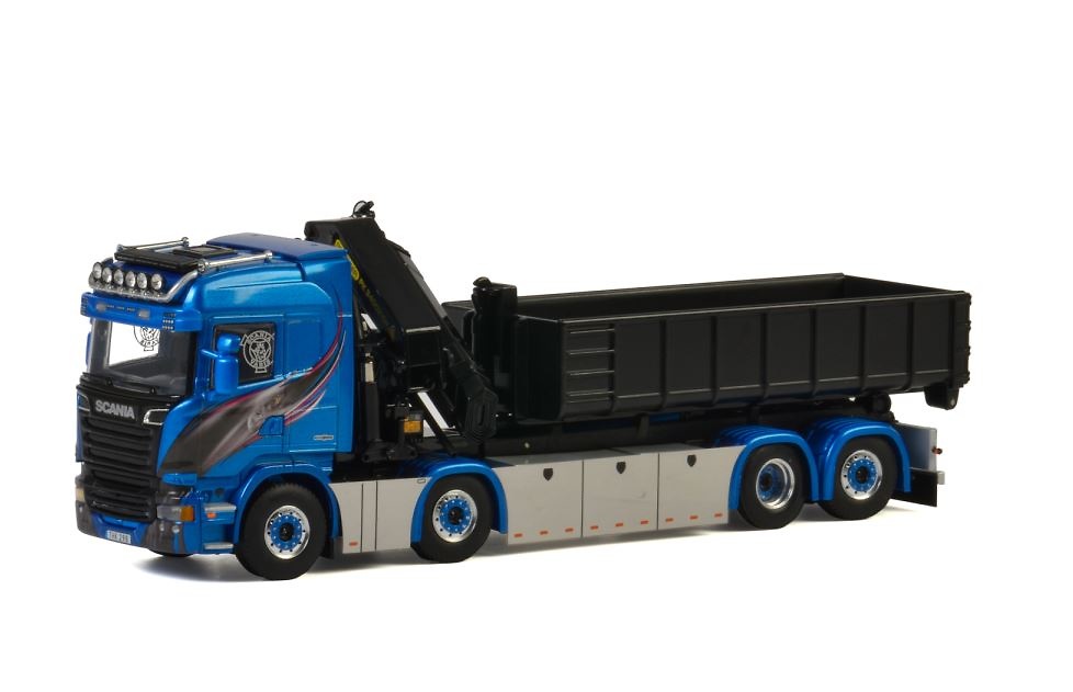 Scania R Streamline Highline Blue Shine + Palfinger + contenedor de elevación de gancho Wsi Models 01-2195 