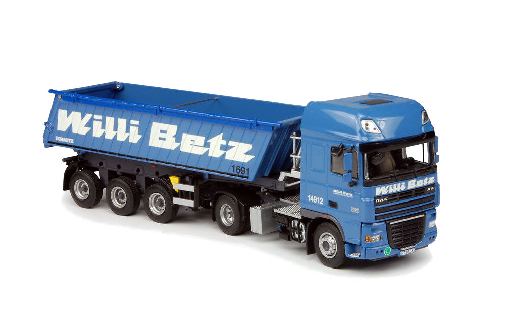 Daf xf 105 Super Space Cab + bañera 3 ejes Willi Betz Tekno 65392 escala 1/50 