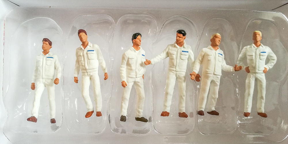 Figuras mecánicos blancos, Preiser 68212 escala 1/50 