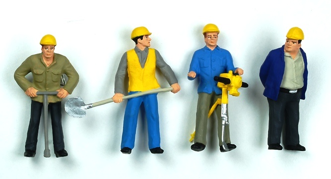 Figuras obreros construccion 4 u. Preiser 1/32 