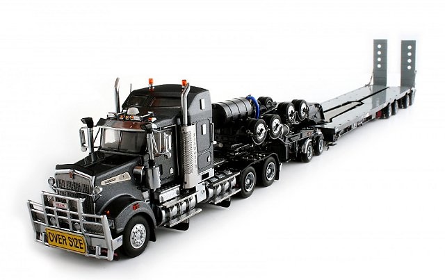 Kenworth T908 Gunmetal Grey con Drake Trailers 2x8 Dolly and 4x8 Twh T09007b escala 1/50 