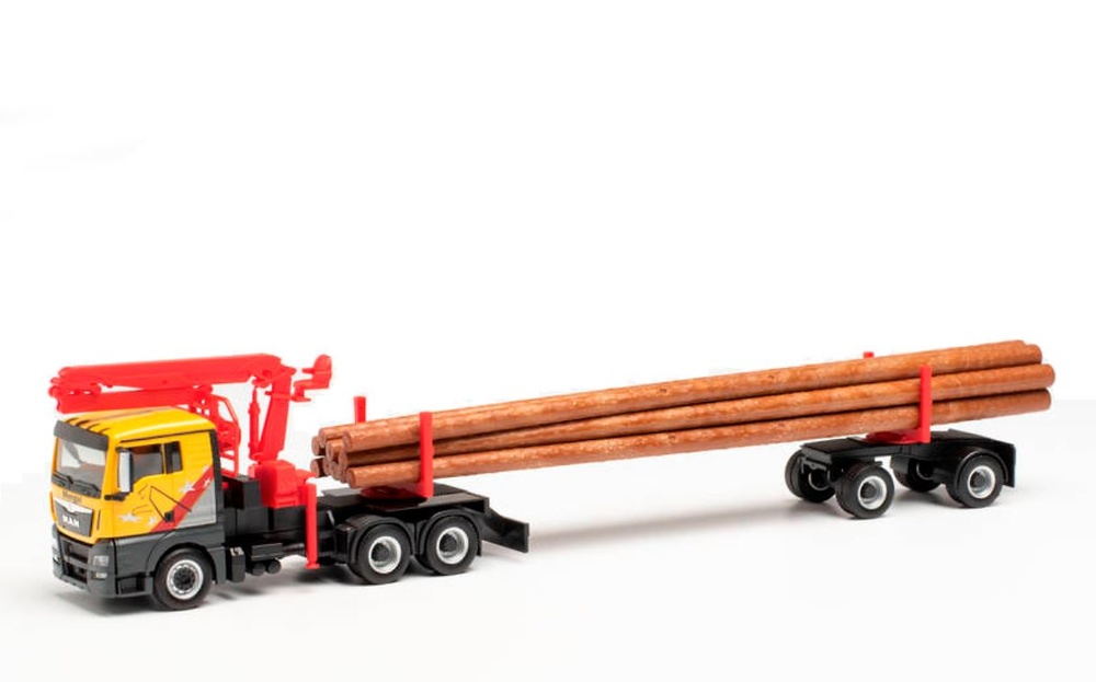 Miniatura camion Man Tgx L transporte de troncos con grua Herpa 312998 escala 1/87 