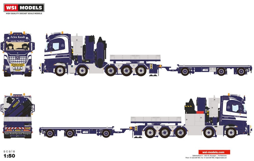 Mercdes-Benz Arocs MP5 Big Space + remolque + Palfinger Pk 165.002 tec 7 Wsi Models 4303 escala 1/50 