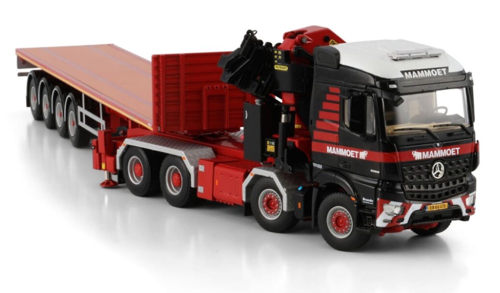 Mercedes Arocs MP4 8x4 + plataforma 4 ejes con grua palfinger Mammoet 410320 escala 1/50 