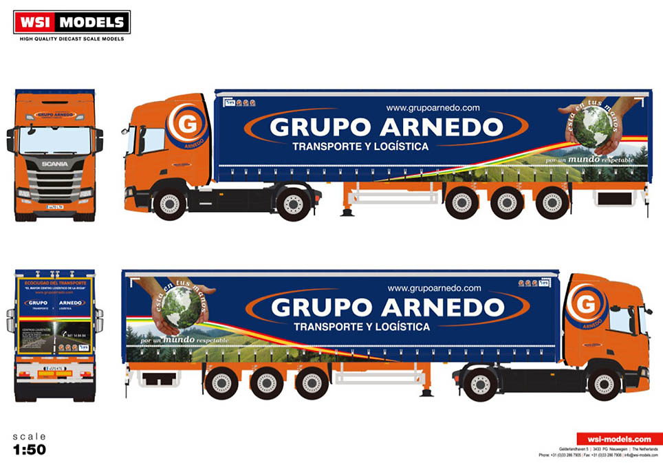 Scania R Highline + remolque frigorifico Grupo Arnedo Wsi Models 01-4460 escala 1/50 