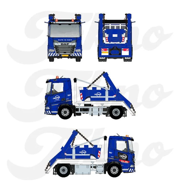 Miniatura camion DAF XD con portacontenedor Tekno 87547 escala 1/50 