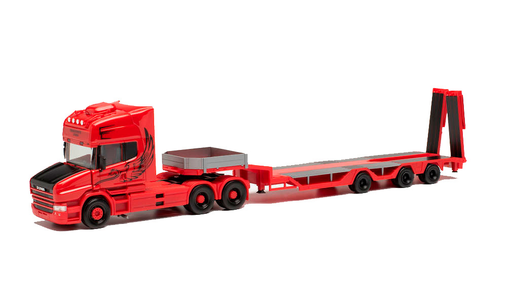 Miniatura camion Scania Hauber + plataforma con rampas Herpa 313070 escala 1/87 