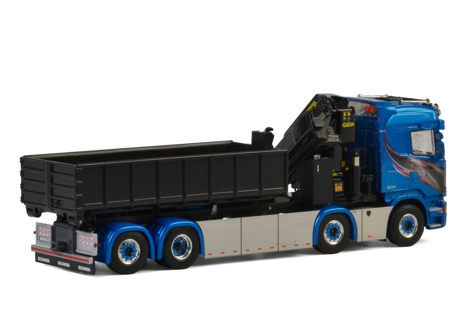 Scania R Streamline Highline Blue Shine + Palfinger + contenedor de elevación de gancho Wsi Models 01-2195 