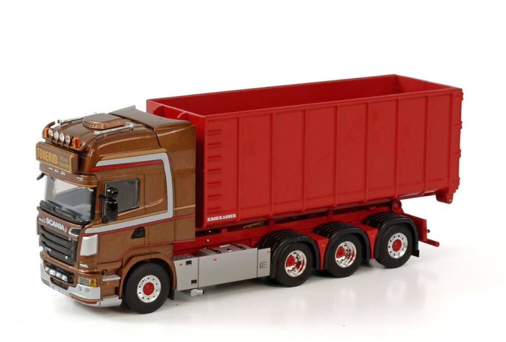 Miniatura camion Scania R Topline 8x4 + gancho + contenedor 40m3 Tonerud Wsi Models 3818 