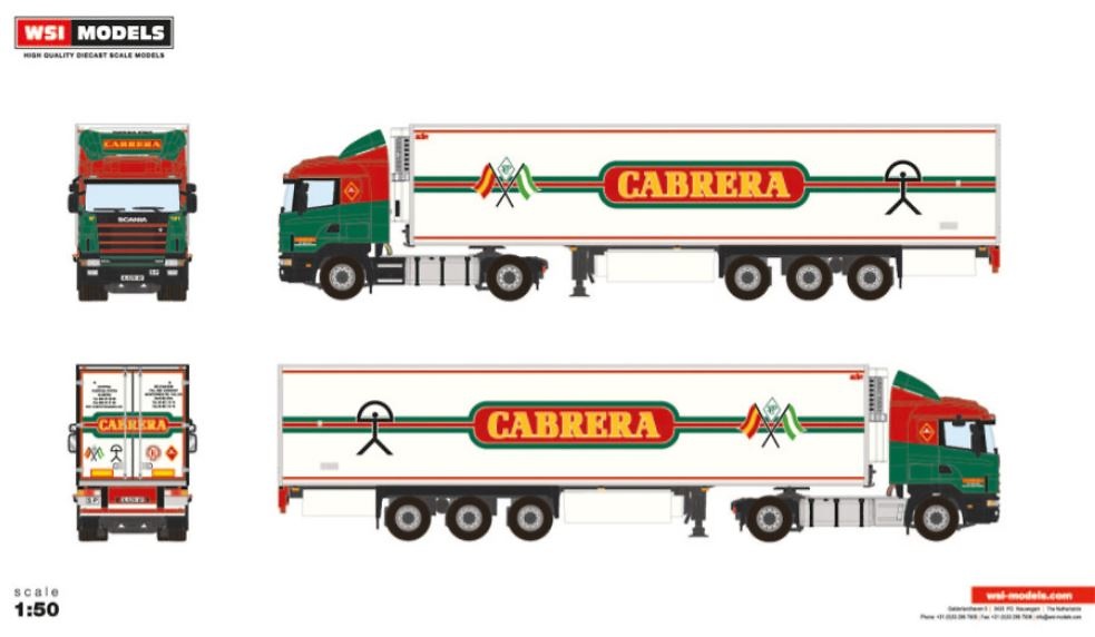 Scania serie 4 + semirremolque frigorífico 3 ejes - Transportes Cabrera Wsi Models 01-4324 escala 1/50 