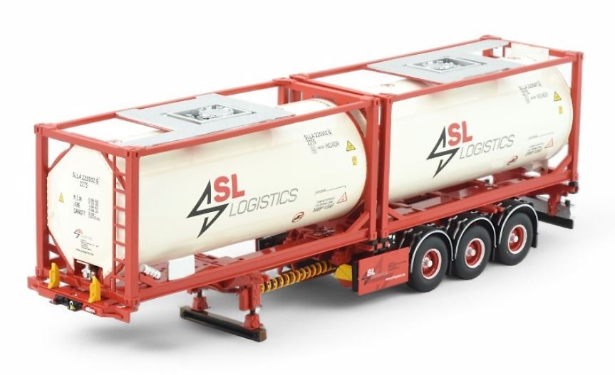 Semiremolque plataforma 3 ejes + 2 Cisternas de 20 pies SL Logistics Tekno 86998 a escala 1/50 