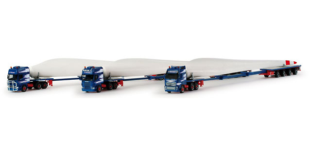 Set de tres teletrailer- con aspa de molino de viento como carga, Herpa 1/87 
