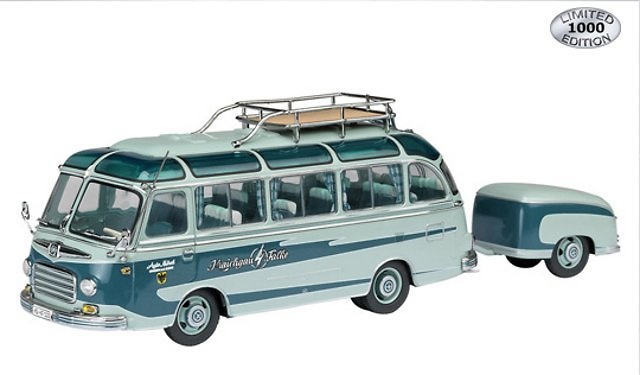 Setra S6 Autobus con remolque verde 1/43 Schuco 