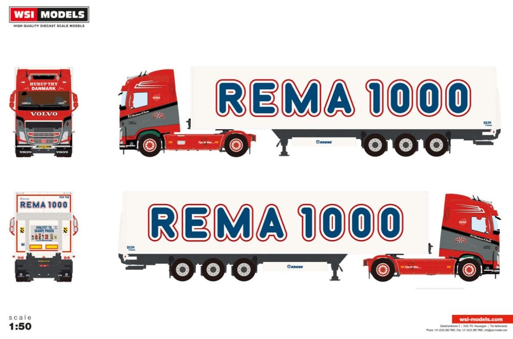 Volvo FH4 Globetrotter 4x2 + trailer 3 ejes N.C. Christensen & Sonner Wsi Models 01-4627 escala 1/50 