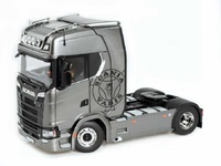 Miniatura camion Scania V8 730S 4x2 gris con logo Vabis Nzg Modelle 1019/55 escala 1/18